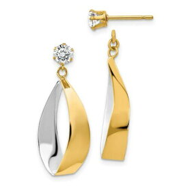 Jewelry 14k Oval Dangle Jacket w/Rhodium and CZ Earrings ユニセックス