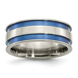 Chisel Titanium with Blue Double Groove 8.5mm Polished Band ユニセックス