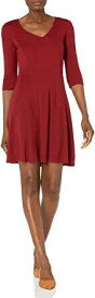 Lark & Ro Womens Three Quarter Sleeve V-Neck Fit and Flare Dress Bordeaux Size レディース