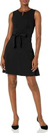 Lark & Ro Womens Sleeveless Crew Neck Belted A-Line Dress with Pockets Black- 2 レディース