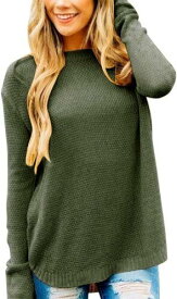 MEROKEETY Womens Long Sleeve Crew Neck Knit Pullover Sweater Tops Green-S Taupe レディース