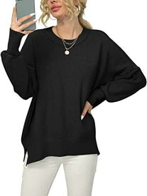 Anrabess Womens Oversized Long Sleeve Sweater Crew Neck Loose Pullover Black-M レディース