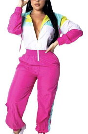 EOSIEDUR Womens Hooded Zipper Jacket Elastic Waistband Pant One Piece Pink XXL レディース