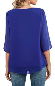 Neineiwu Womens Casual Chiffon Blouse Tops 3/4 Split Sleeve Shirt (Blue S) レディース