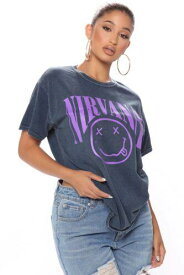 Nirvana Women's Vintage Washed Smile Oversized Relaxed Boyfriend Fit Tee T-Shirt レディース
