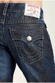 True Religion Men's Super T Skinny Grey Stitch Jeans in Hidden Midnight メンズ