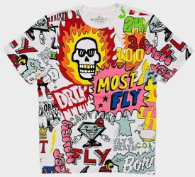 ボーン Born Fly Men's All Over Print Graphic Premium Tee T-Shirt in White メンズ