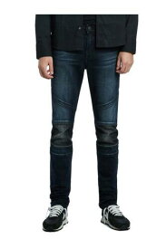 True Religion Men's Rocco Moto Skinny Fit Stretch Jeans in Night Crawler メンズ