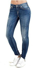 True Religion Women's Curvy Skinny Big T Rainbow Horseshoe Jeans in Sierra Blue レディース