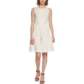 カルバンクライン Calvin Klein Womens White Crinkled Tiered Summer Fit & Flare Dress 10 レディース