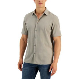 Alfani Mens Gray Solid Short Sleeves Tee Button-Down Shirt Small メンズ