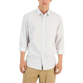 Alfani Mens Cotton Printed Collared Button-Down Shirt メンズ