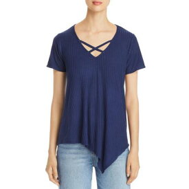 ステイタス Status by Chenault Womens V-Neck Shadow Striped Asymmetric Hem Top レディース