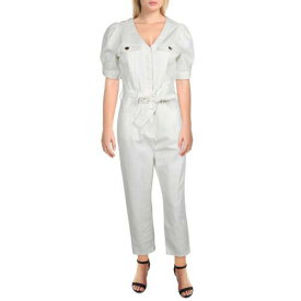Fore Womens Ivory Puff Sleeve V-Neck Front Tie Jumpsuit XS レディース