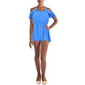 Be Bop Womens Blue Ruffled Scoop Neck Casual Romper Juniors M レディース