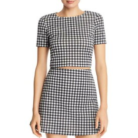 Aqua Womens B/W Checkered Short Short Sleeves Crop Top Shirt XS レディース