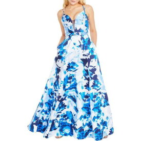 Sequin Hearts Womens Blue Floral Print Formal Dress Gown Juniors 3 レディース