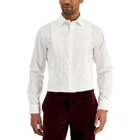 Alfani Mens White Slim Fit Pleated Button-Down Shirt 17-17.5 36/37 XL メンズ