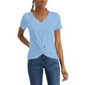 INC Womens Blue Twist-Front V-Neck Tee Pullover Top Shirt S レディース