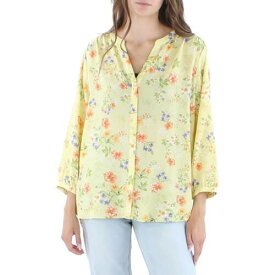 NYDJ Womens Chiffon Pleated 3/4 Sleeves Button-Down Top Blouse レディース