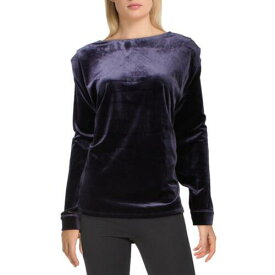 H Halston Womens Blue Velour Boatneck Blouse Pullover Top S レディース