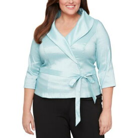 アレックスイブニングス Alex Evenings Womens Blue Shimmer V Neck Blouse Blazer Plus 1X レディース