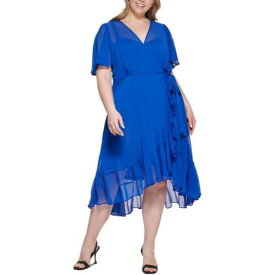 カルバンクライン Calvin Klein Womens Blue Ruffled Long Summer Wrap Dress Plus 18W レディース