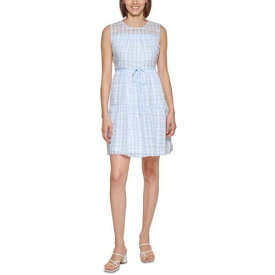 カルバンクライン Calvin Klein Womens Blue Gingham Summer Mini Shift Dress Petites 6P レディース