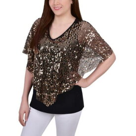 NY Collection Womens Sequined Poncho V-Neck Pullover Top Shirt Petites レディース