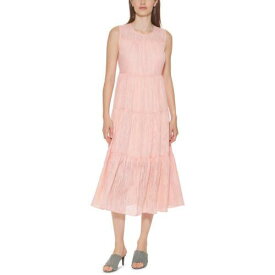 カルバンクライン Calvin Klein Womens Orange Chiffon Boho Summer Midi Dress 12 レディース