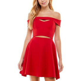 City Studios Womens Red Knit Off-The-Shoulder Mini Dress Juniors 13 レディース