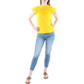 CeCe Womens Yellow Ruffled Dotted Tee Blouse Top XS レディース