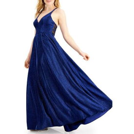 City Studios Womens Blue Knit Glitter Evening Dress Gown Juniors 7 レディース