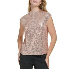 カルバンクライン Calvin Klein Womens Tan Sequined Sleeveless Tee Pullover Top Shirt S レディース