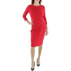 カルバンクライン Calvin Klein Womens Red Knit Metallic Midi Cocktail and Party Dress 8 レディース