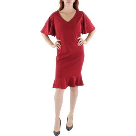 Kasper Womens Red Knit Flutter Sleeves Cocktail Sheath Dress レディース