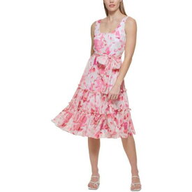 カルバンクライン Calvin Klein Womens Pink Chiffon Floral Summer Midi Dress 16 レディース