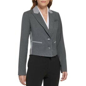 ディーケーエヌワイ DKNY Womens Gray Pinstripe Crop Two-Button Blazer Jacket 4 レディース