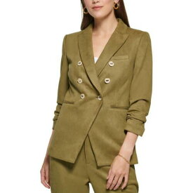 ディーケーエヌワイ DKNY Womens Green Faux Suede Ruched Double-Breasted Blazer Jacket 14 レディース