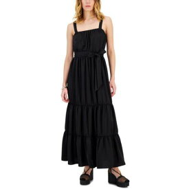 INC Womens Black Tiered Ruffled Scoop Neck Maxi Dress S レディース