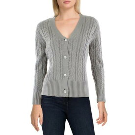 アンクライン Anne Klein Womens Cable Knit V-Neck Top Button-Up Sweater レディース