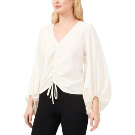 MSK Womens Ruched Puff Sleeves V Neck Blouse Top Petites レディース
