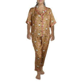プラッシュ Plush Womens Brown 2 PC Sleepwear Nightwear Pajama Set Loungewear L レディース
