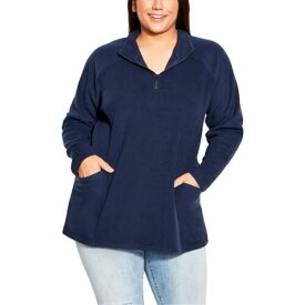 Avenue Womens Navy Zipper Fleece Tunic Sweater Shirt Plus 20 レディース
