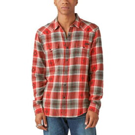 ラッキー Lucky Brand Mens Red Plaid Long Sleeve Button-Down Western Shirt L メンズ