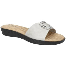 イージーストリート Easy Street Womens Sunshine Silver Flat Slide Sandals 8.5 Wide (C D W) レディース