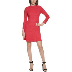 カルバンクライン Calvin Klein Womens Red Metallic-Knit A-Line Mini Sweaterdress 12 レディース