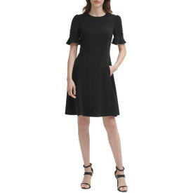 ディーケーエヌワイ DKNY Womens Black Formal Mini Puff Sleeve Fit & Flare Dress Petites 6P レディース