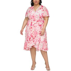 カルバンクライン Calvin Klein Womens Pink Floral Midi Summer Wrap Dress Plus 20W レディース