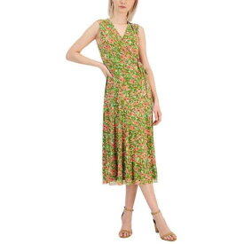 アンクライン Anne Klein Womens Floral Midi Summer Wrap Dress レディース